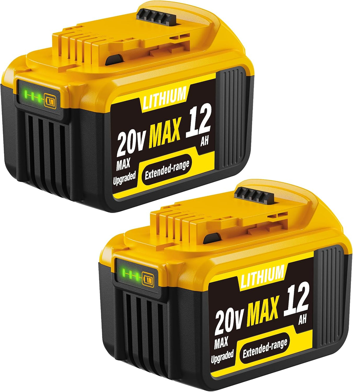 WWX 2 Pack 12000mAh Replacement Compatible for Dewalt 20V Max Battery with High - Capacity Battery Cordless Power Tools 20 Volt Battery DCB200, DCB201, DCB204, DCB205, DCB206, DCB207