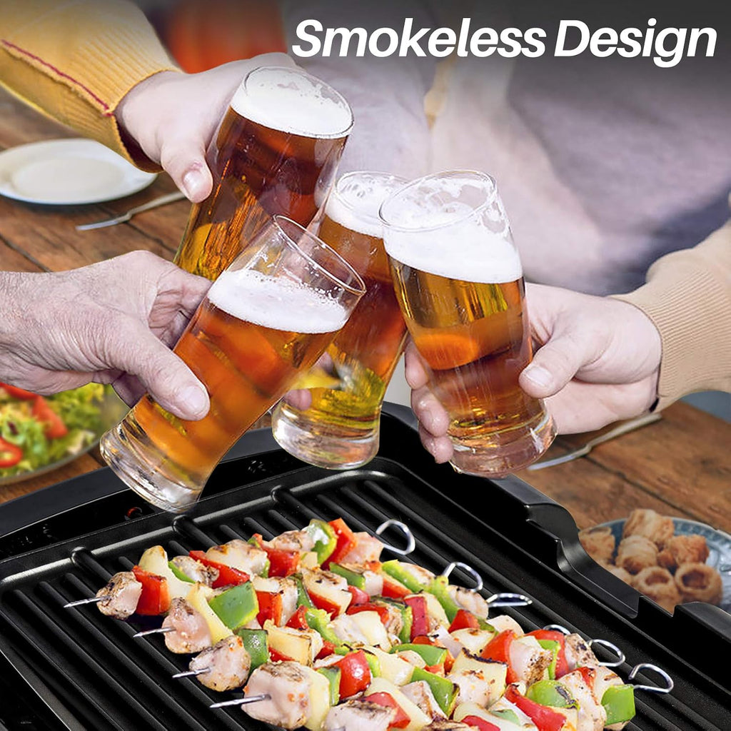 Smokeless Indoor Grill 1800-Watt Electric Griddle with Reversible 2 in 1 Grill and Griddle Plates Plate, Glass Lid