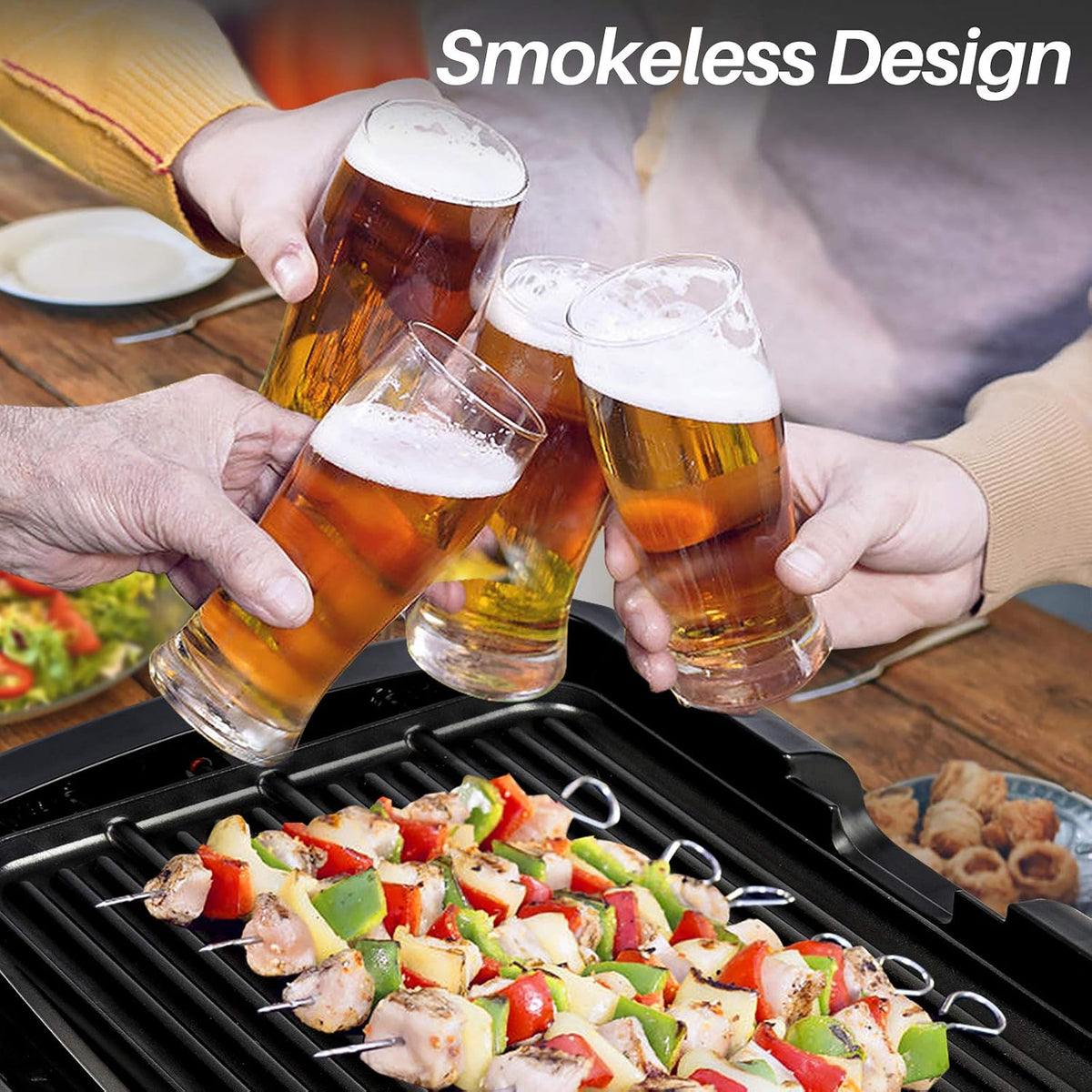 Smokeless Indoor Grill 1800-Watt Electric Griddle with Reversible 2 in 1 Grill and Griddle Plates Plate, Glass Lid