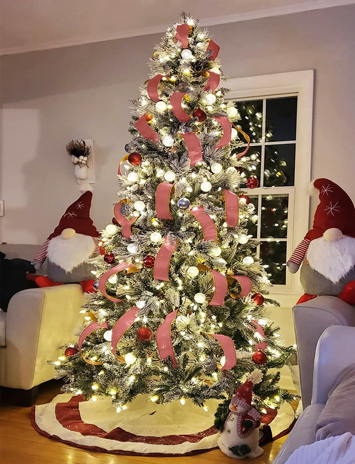 Coral Wide Velvet Ribbon Wired for Christmas Tree, Garland, Wreath, 2.5 Inch 5 Yards