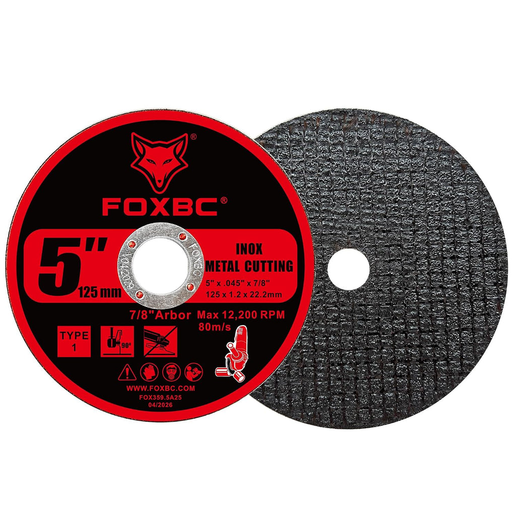 FOXBC 5 Inch Metal Cut-Off Wheel Disc, 5" x .045" x 7/8" - 25 Pack
