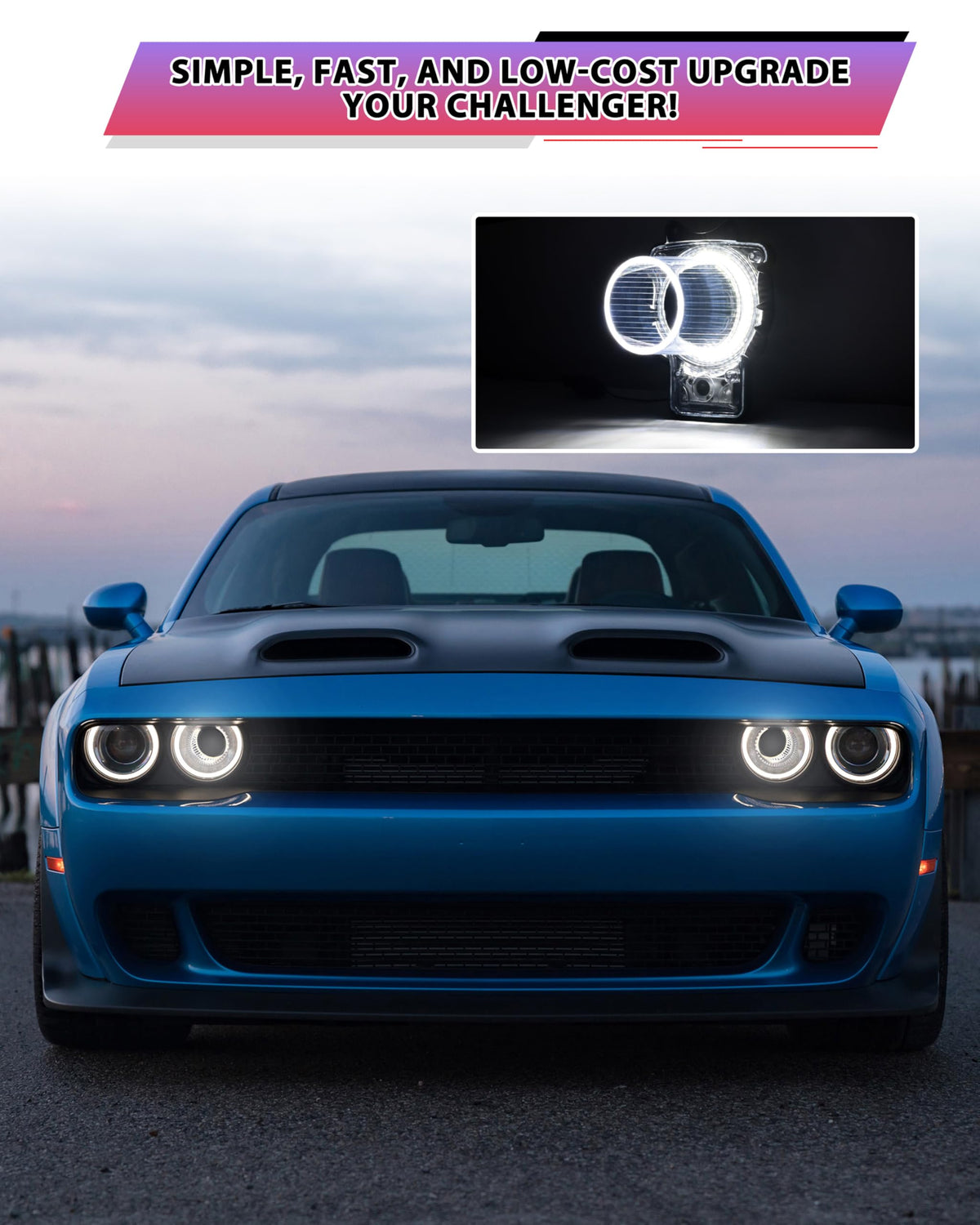 POKIAUTO LED Headlights Inlet Tubes for Dodge Challenger 15-20, 2PCS, White
