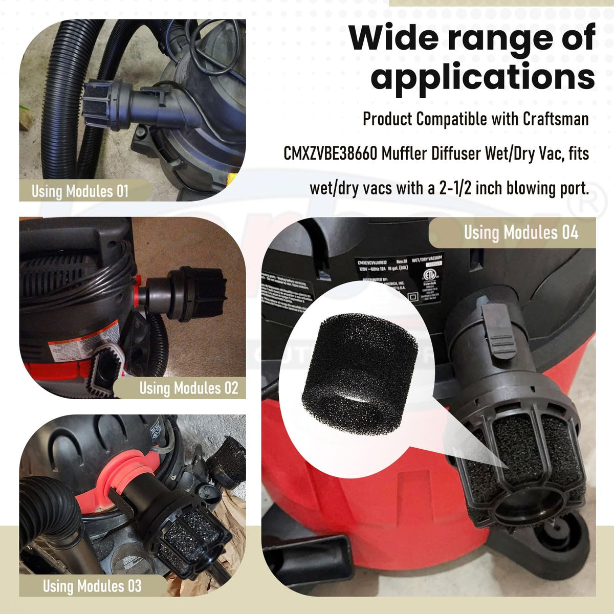 Muffler Diffuser foam Replacement for Craftsman CMXZVBE38660 Wet/Dry Vac