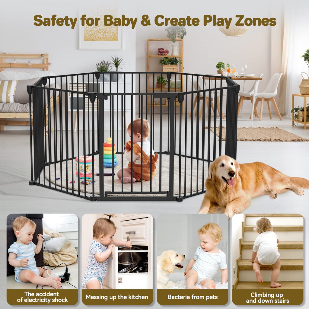 27.5-199" Modular Foldable Baby Playpen & Safety Activity Yard with Locking Walk-Through Gate for Infants & Toddlers