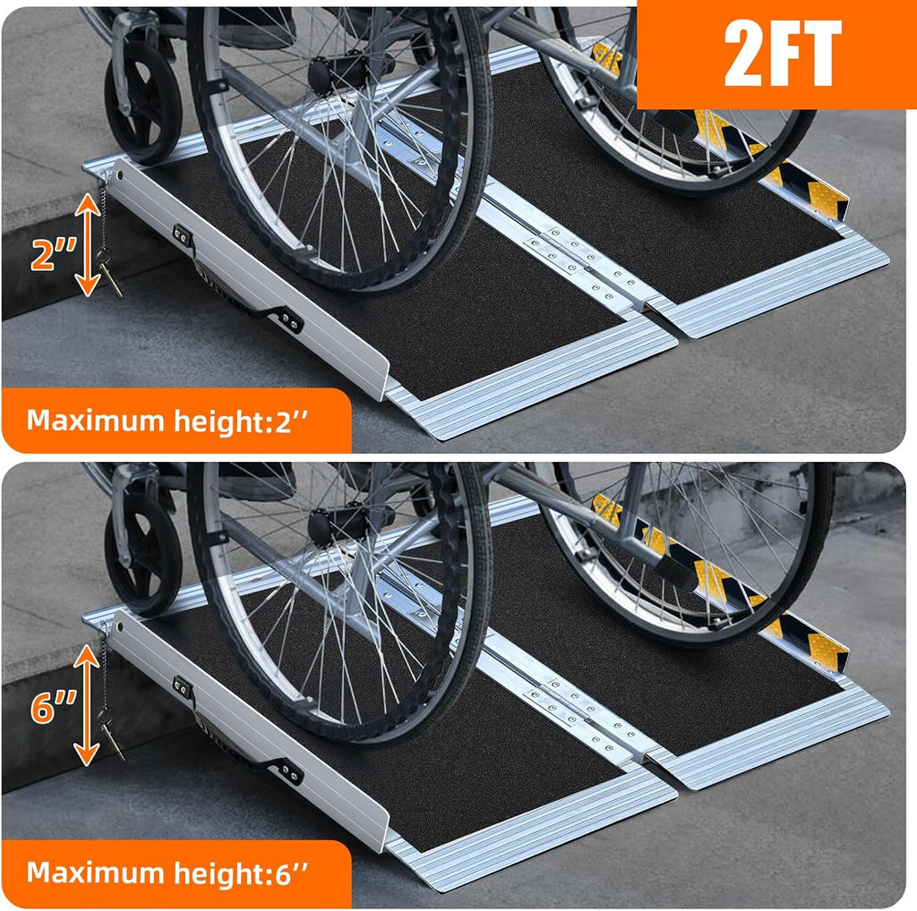 2ft Portable Wheelchair Ramp, Non-Skid Aluminum, Folding