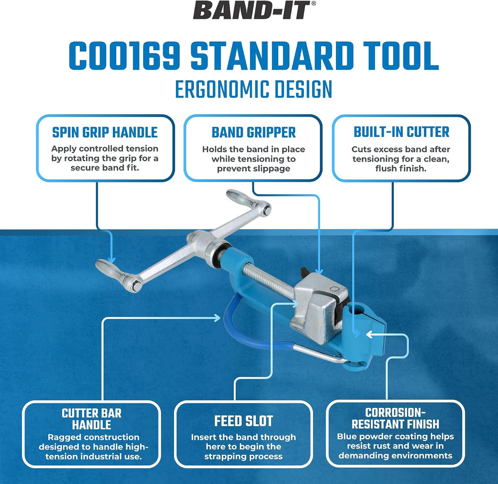 C00169 Standard Banding Tool,1/4" to 3/4" Wide, Built-In Cutter