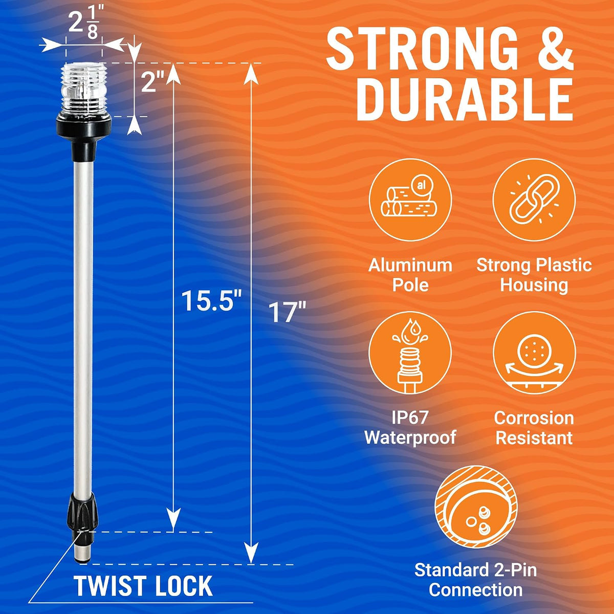 Boat Anchor Light Pole, 17" LED Stern Light, Tested to USCG Standards