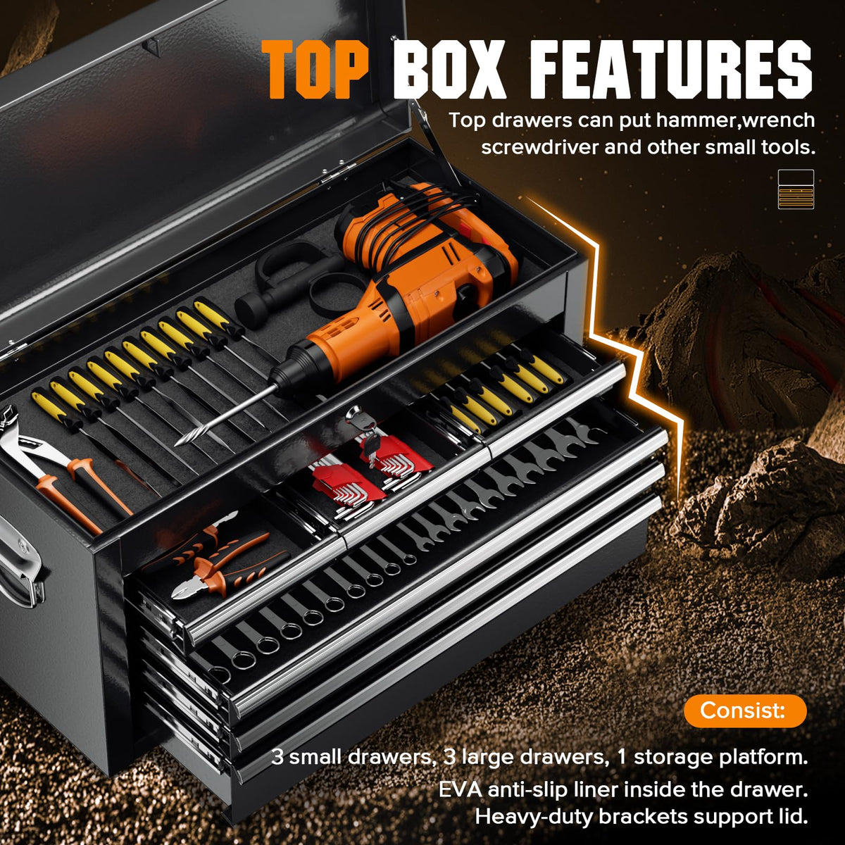 8 Drawer Rolling Tool Chest with Wheels, Black