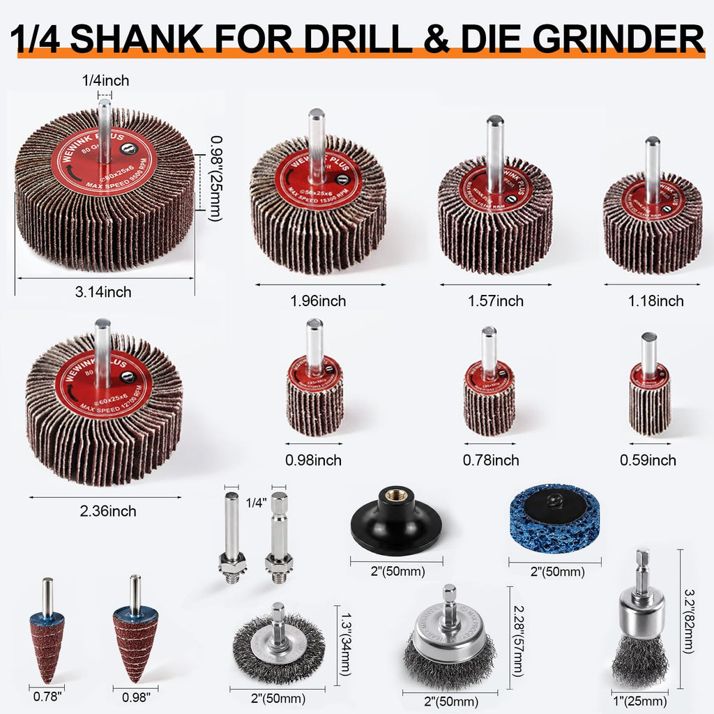 80 Grit Flap Wheel Sander Set, Metal Rust Removal Sanding Wheel for Drill