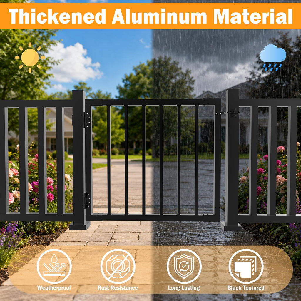 32" H x 36" W Heavy-Duty Weatherproof Aluminum Outdoor Deck & Patio Safety Gate with Rust-Proof Hinges & Latch