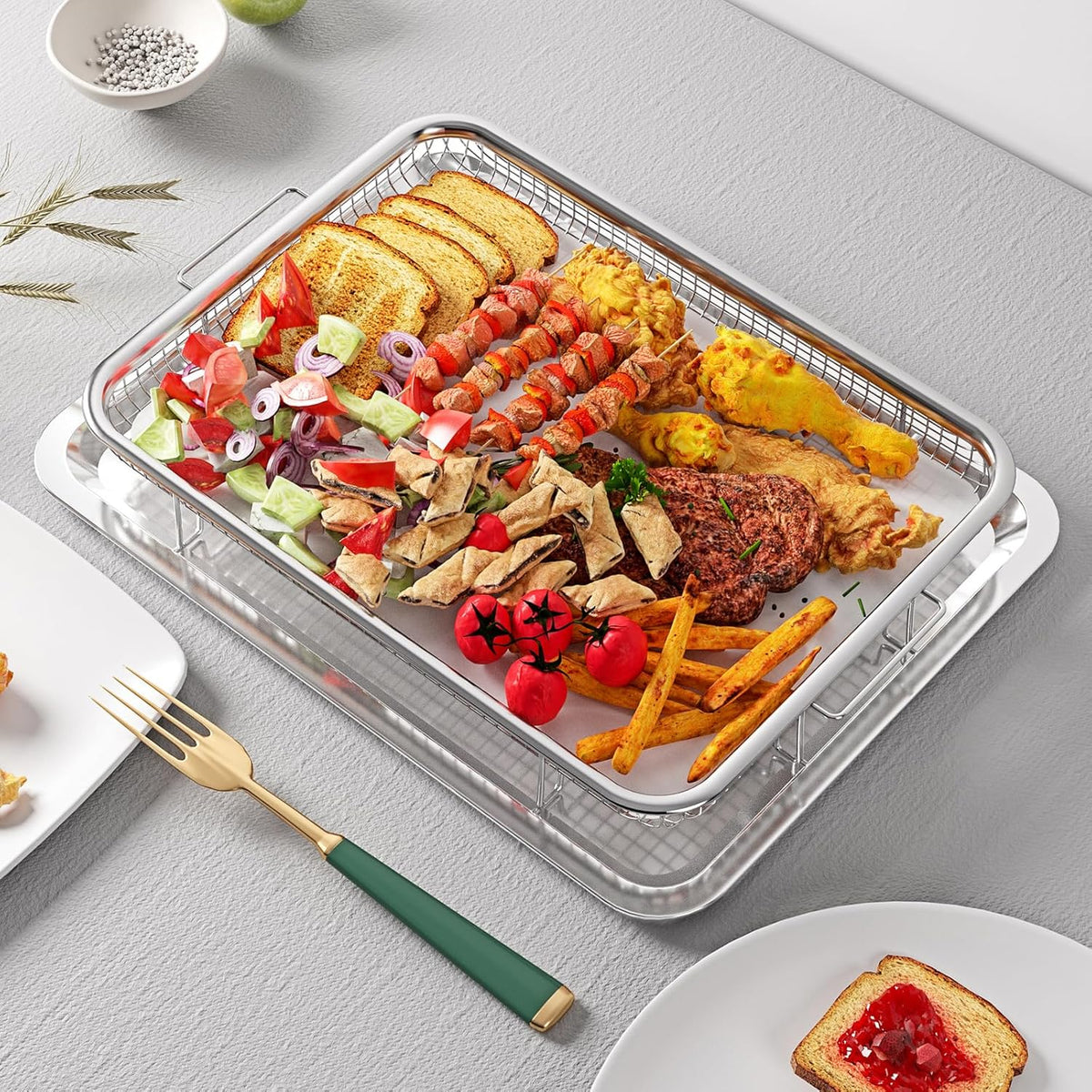 Air Fryer Basket for Oven, OPENICE Oven Air Fryer Basket and Tray Set | 15.3"x11.0" Stainless Steel Air Fryer Tray