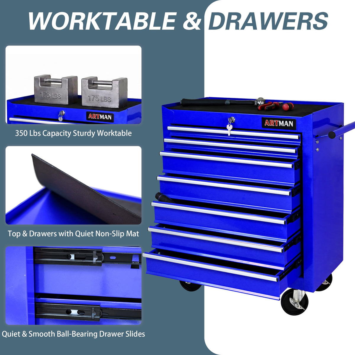 7 Drawers Rolling Tool Chest on Wheels, Multifunctional Tool Cart Tool Storage, Drawers Rolling Tool Trolley