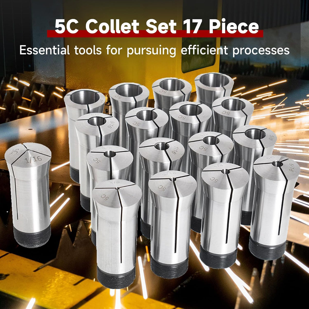 findmall 5C Collet Set 17 Piece 1/16-1-1/16 Inch By 16Ths