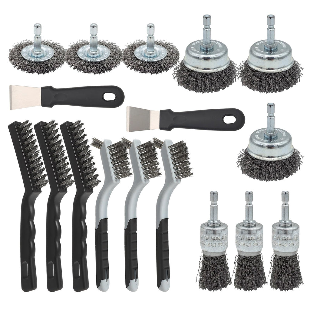 VASTOOLS 15pcs Wire Brushes Set, Carbon Steel Cup/Wheel/Pen Brushes for 1/4" Hex Shank Drill Attachments,Stainless Steel Hand Brushes,for Rust Removal,Paint Stripping and Cleaning
