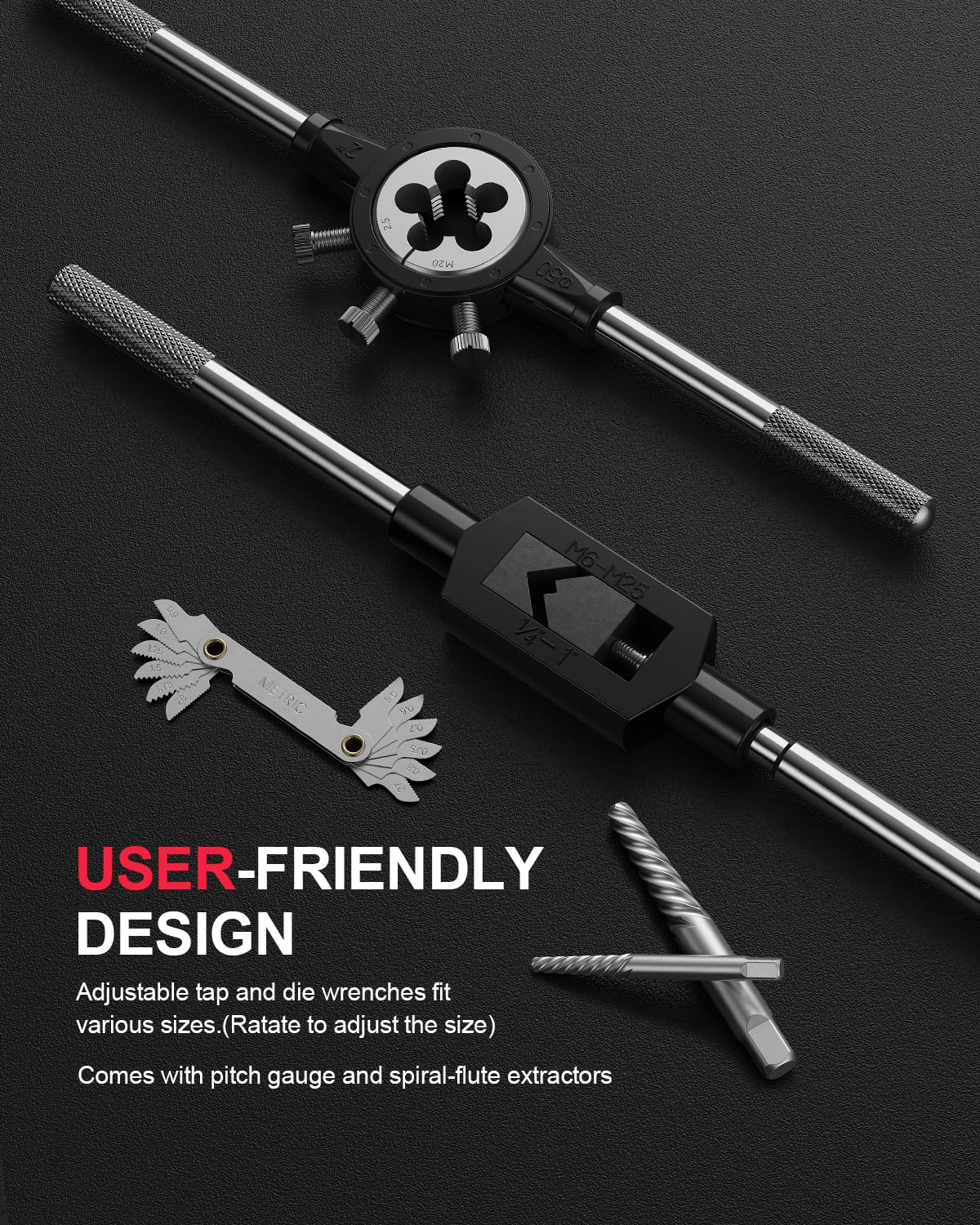 Kolvoii 52-Piece Large SAE Tap and Die Set, 1/4"-20 to 1"-14 Coarse/Fine