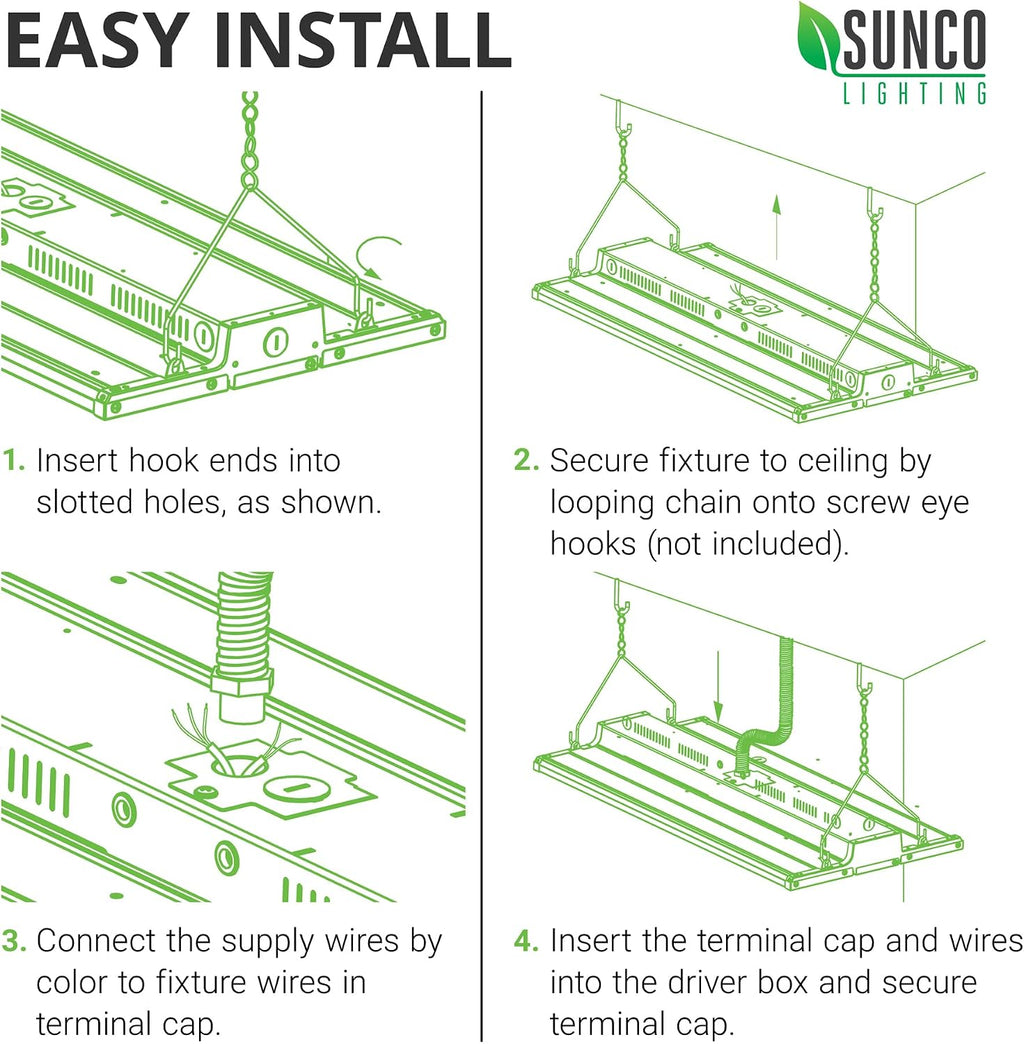 Sunco 2 Pack LED 2 Foot Linear High Bay Warehouse Lights, 110W, Dimmable