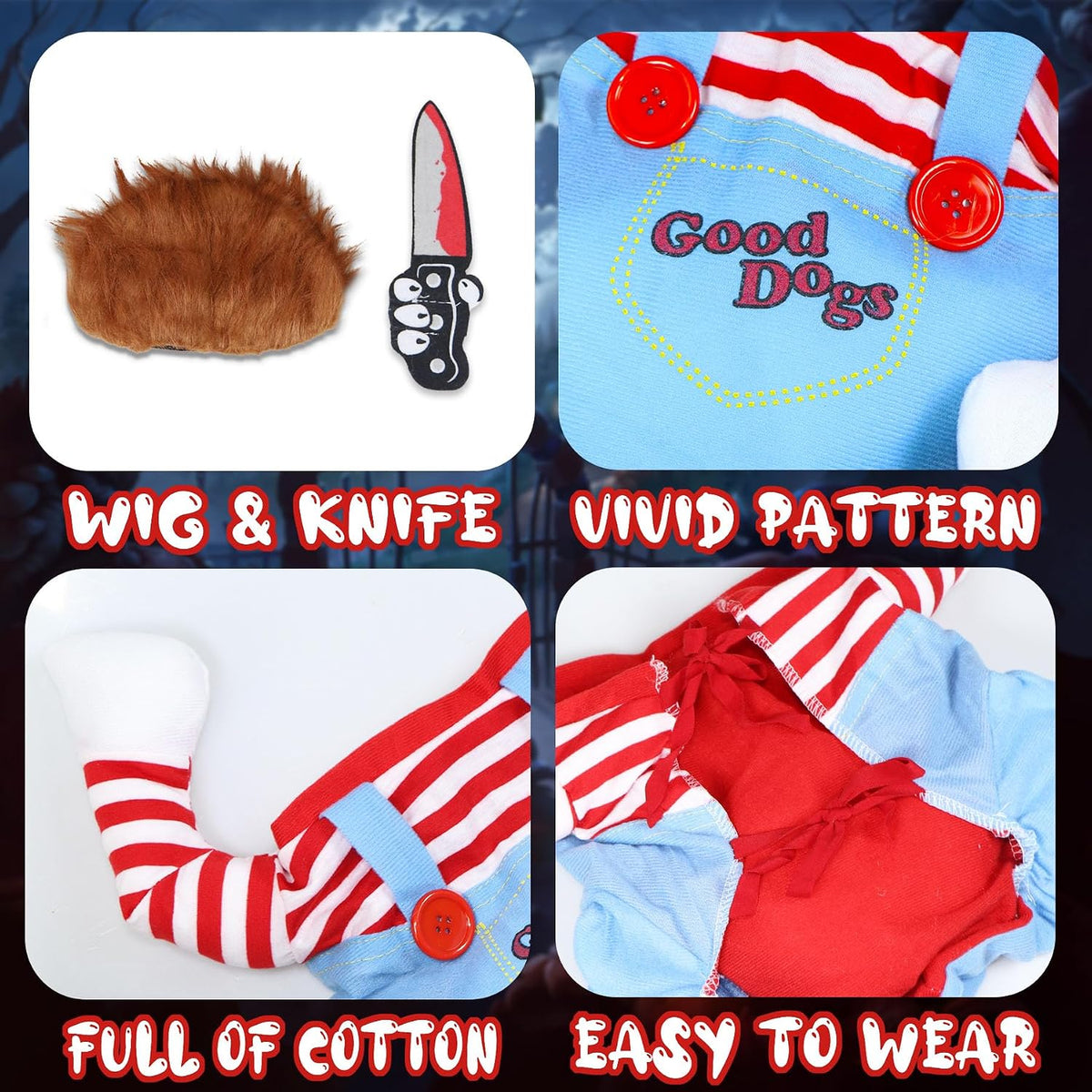 Dog Halloween Costumes, Pet Deadly Doll Dog Costume Funny Dog Costumes Dog Halloween Costume Clothes for Small Medium