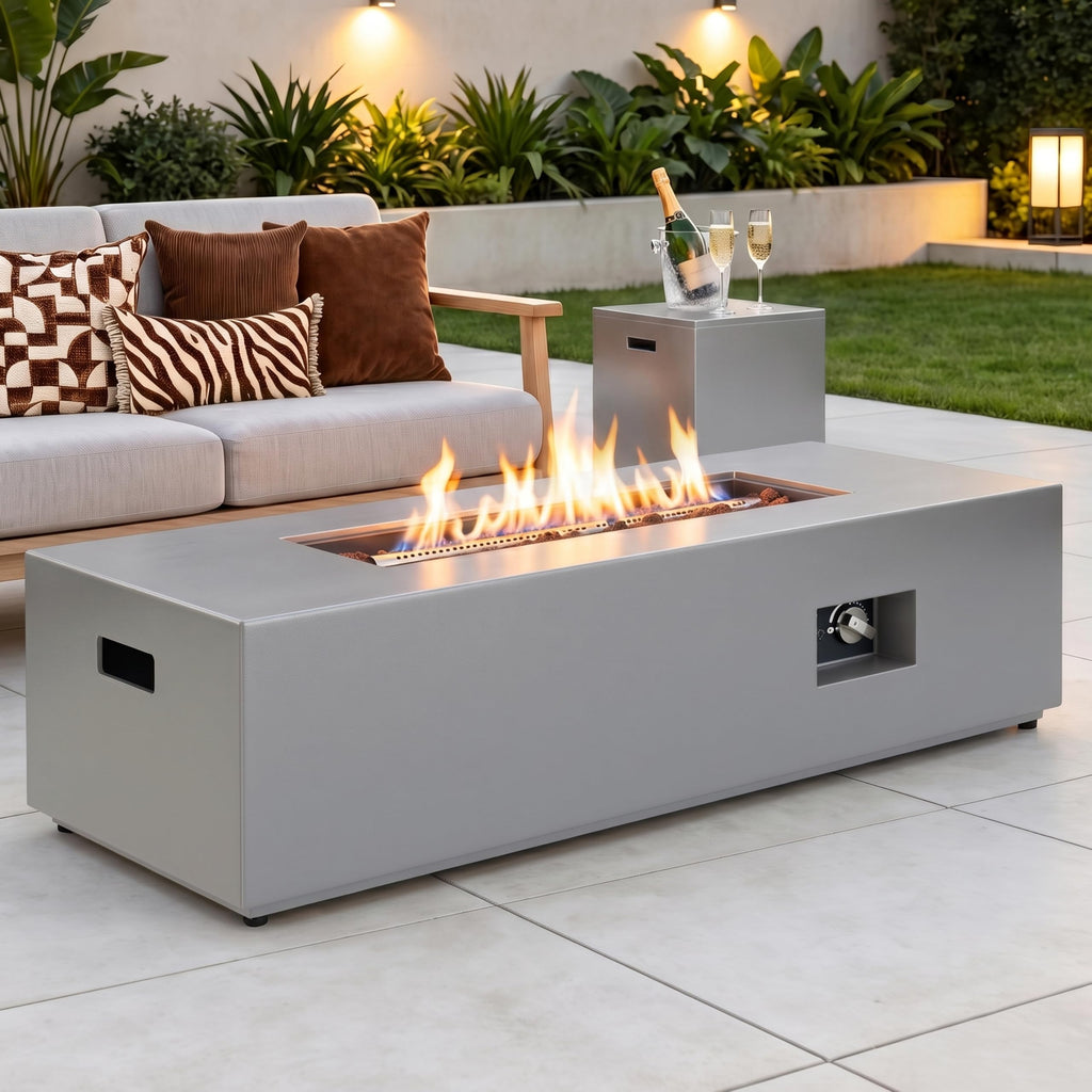 43.9" Fire Pit Table, 50,000 BTU with Lava Rocks, Gray