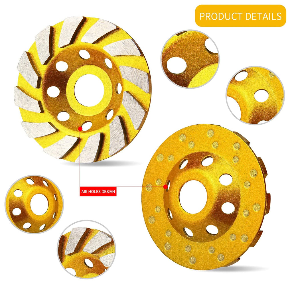 5 Pieces Diamond Cup Grinder 4 Inch Concrete Turbo Diamond Grinding Cup Wheel 12 Segs Heavy Duty Angle Grinder Wheels for Angle Grinder
