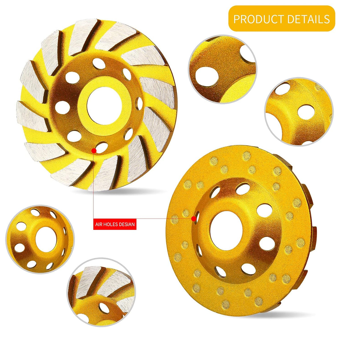 5 Pieces Diamond Cup Grinder 4 Inch Concrete Turbo Diamond Grinding Cup Wheel 12 Segs Heavy Duty Angle Grinder Wheels for Angle Grinder