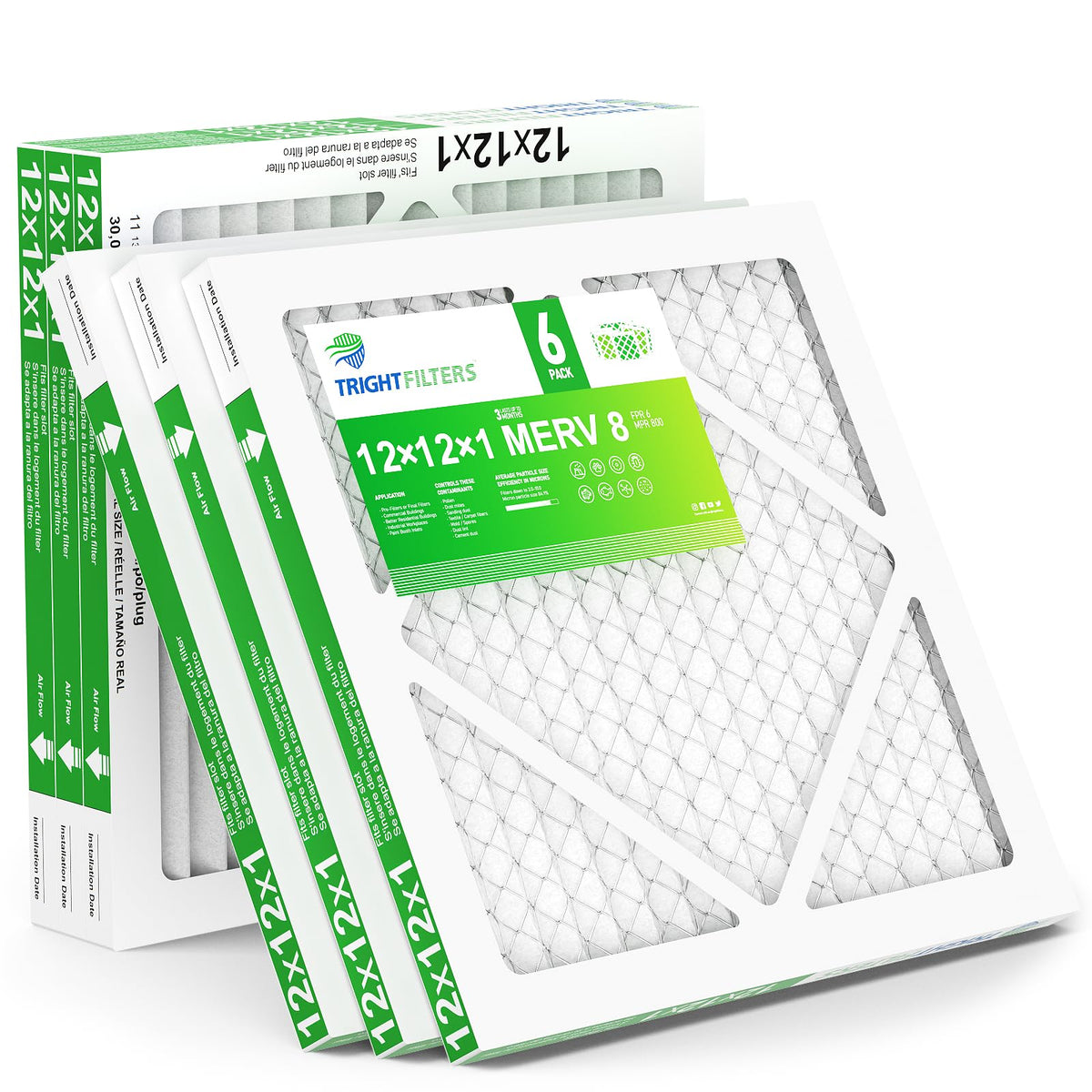 12x12x1 Air Filter 6 Pack, MERV 8 Pleated Home HVAC AC Filter