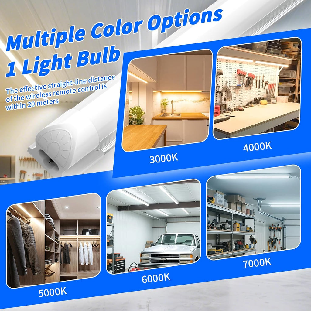 JESLED LED Shop Lights 4FT with Remote, 40W 5400LM Dimmable ETL 4 Pack