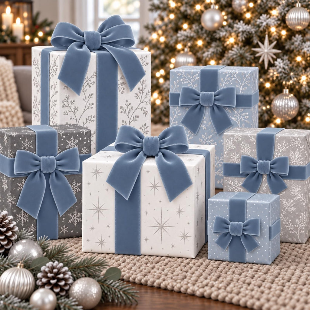 10 Yards Dusty Blue Velvet Ribbon for Christmas Tree, 2 Inch