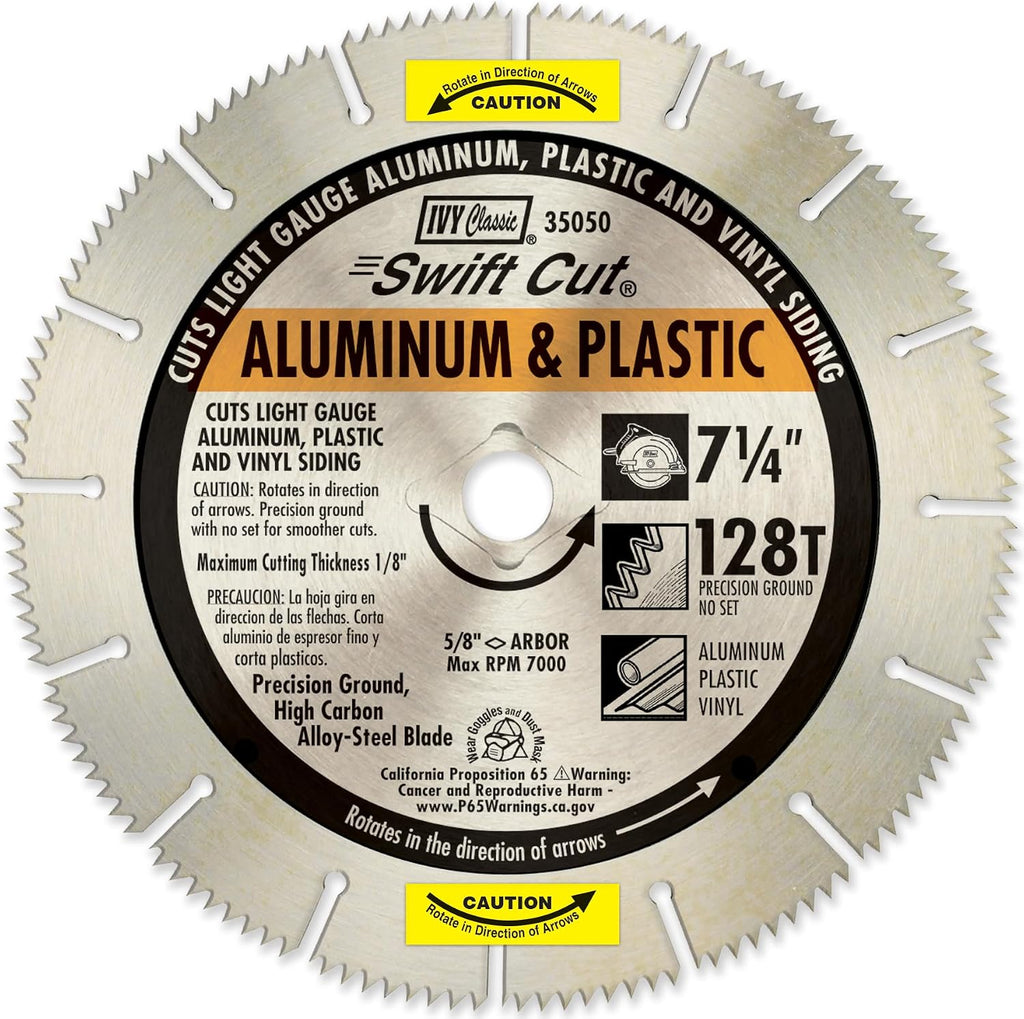 IVY Classic 35050 Swift Cut 7-1/4"128 Tooth Aluminum & Plastic Cutting Circular Saw Blade with 5/8" Diamond Knockout Arbor, 1/Card