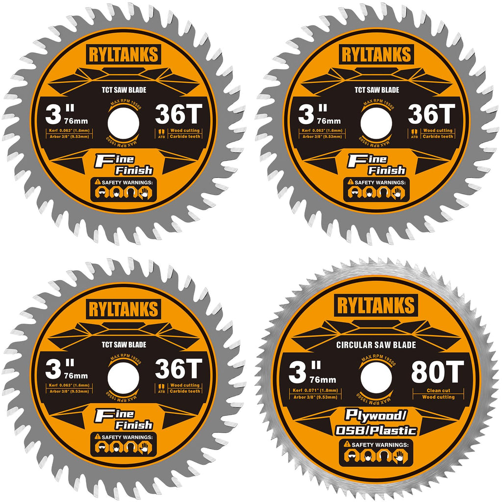 Ryltanks 3 Inch Circular Saw Blade 36T&80T Combo Set with 3/8" Arbor 4-Pack