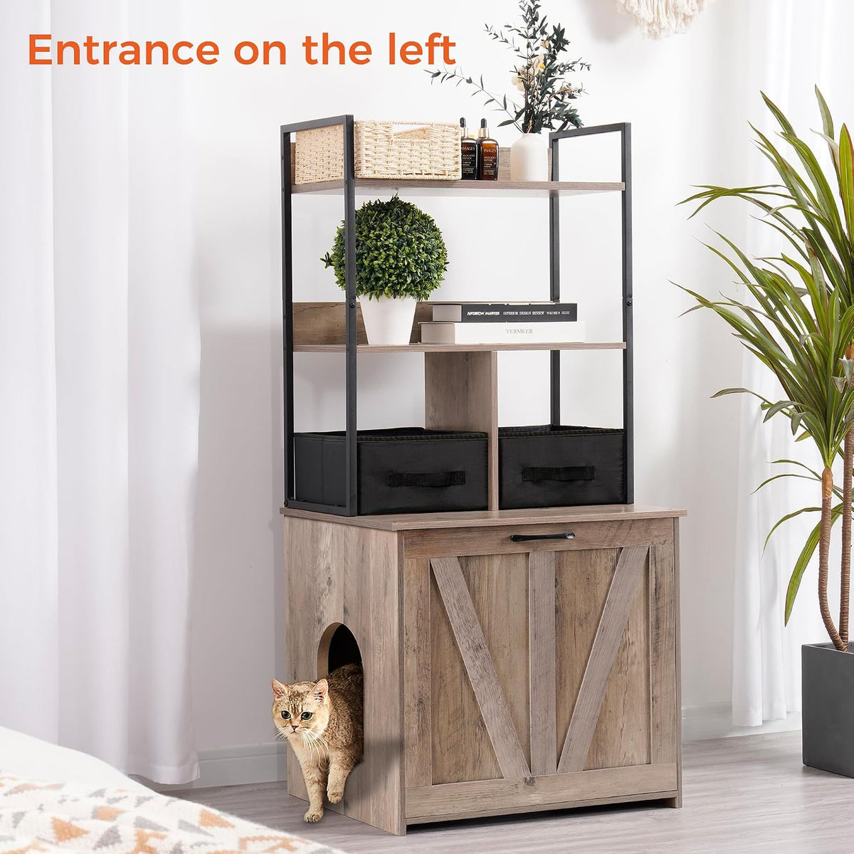Cat Litter Box Enclosure, 2 Storage Shelves and 2 Drawers, 50" H