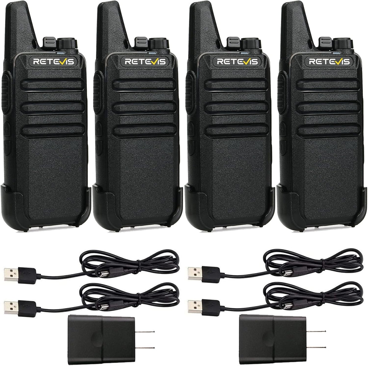 RT22 Compact & Lightweight FRS Walkie Talkies Long Range (4 Pack) | For Small Business, Camping, Hiking, Cruise, Safe