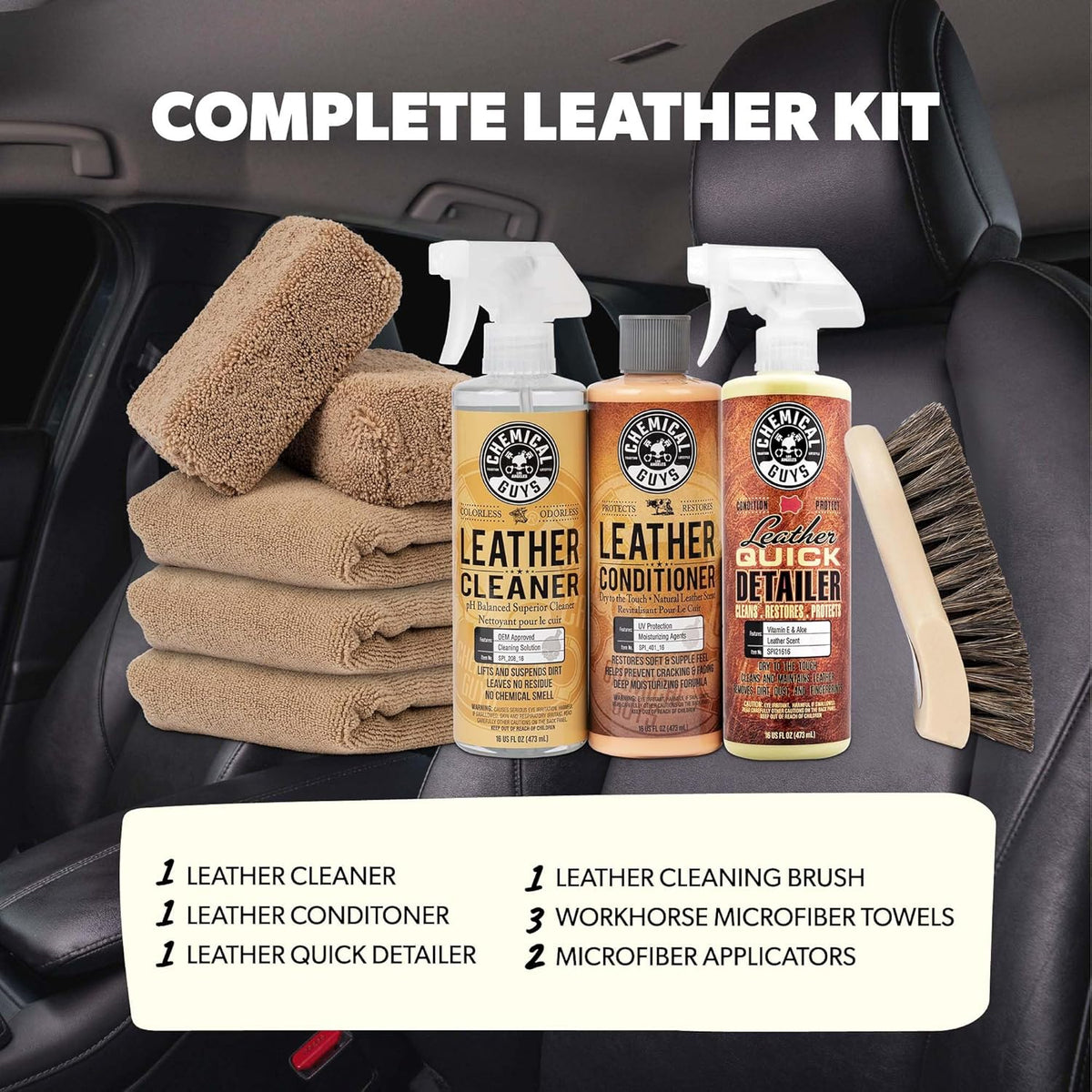 Leather Cleaner and Conditioner Detailing Kit - Leather Care Kit For Natural, Synthetic, Faux, Pleather, and More for