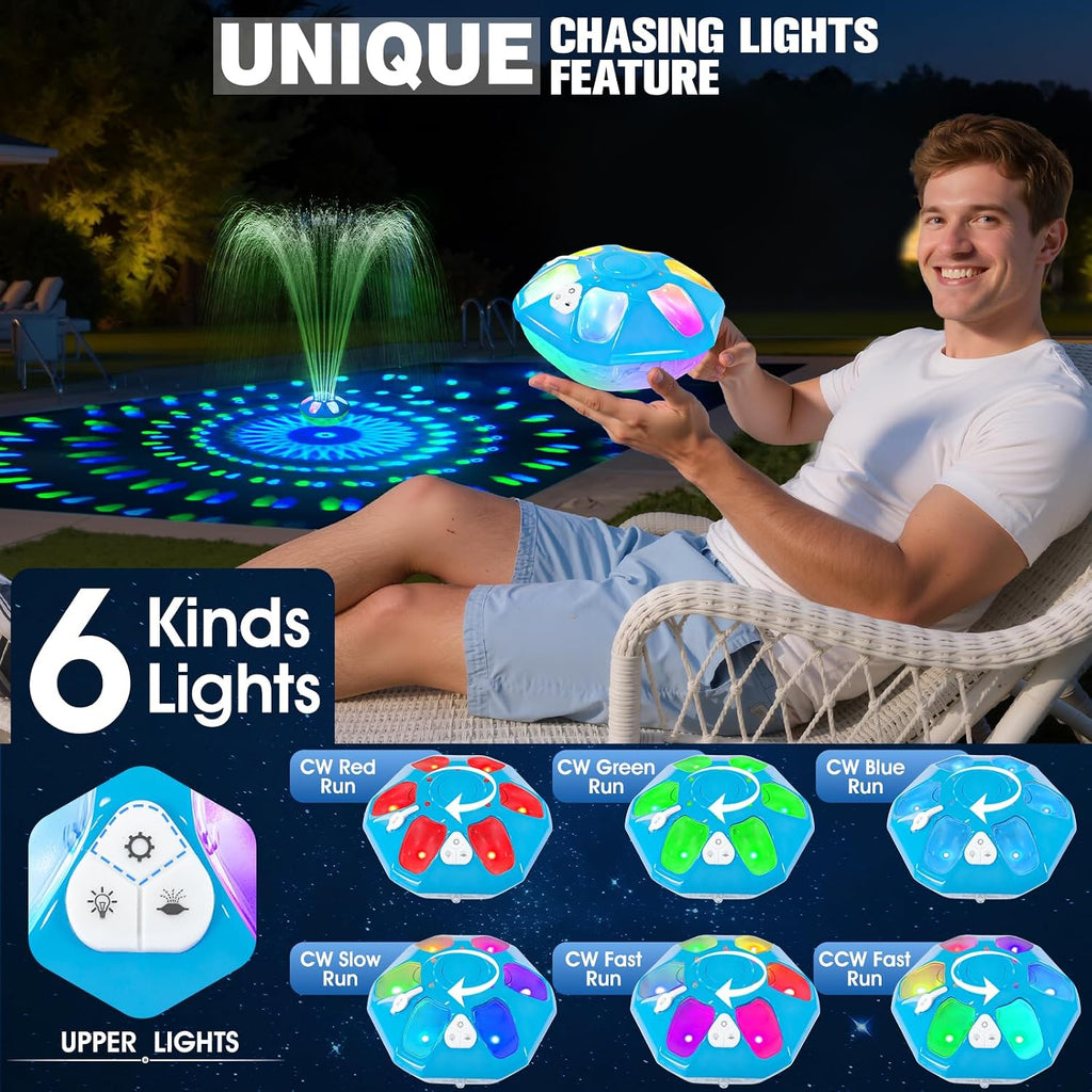 9000mah Rechargeable Floating Pool Fountain with Light Show & Anchor -1PC | Upgraded Pool Fountain,Pool Water