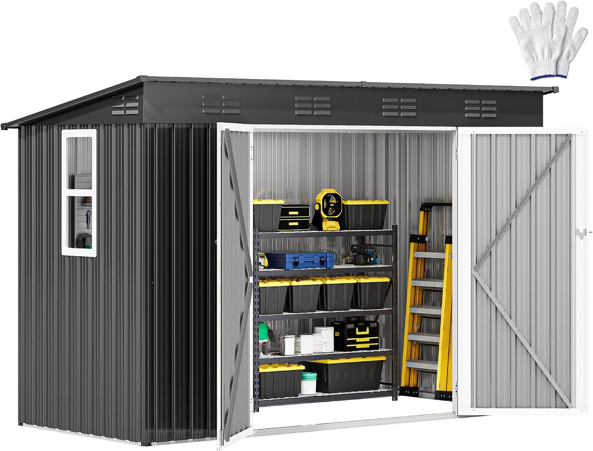 8.5x3.5ft Large Tool Storage Shed with Window, Lockable Doors, and Sloped Roof, Oversized Steel Outdoor Storage Shed