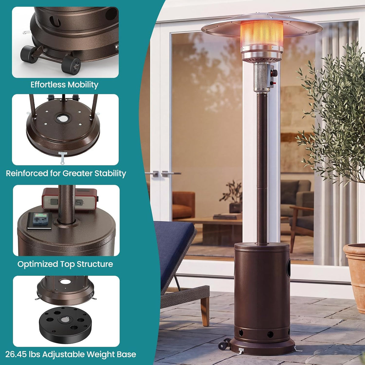 48,000 BTU Patio Heater for Outdoor Use, Outdoor Gas Heater