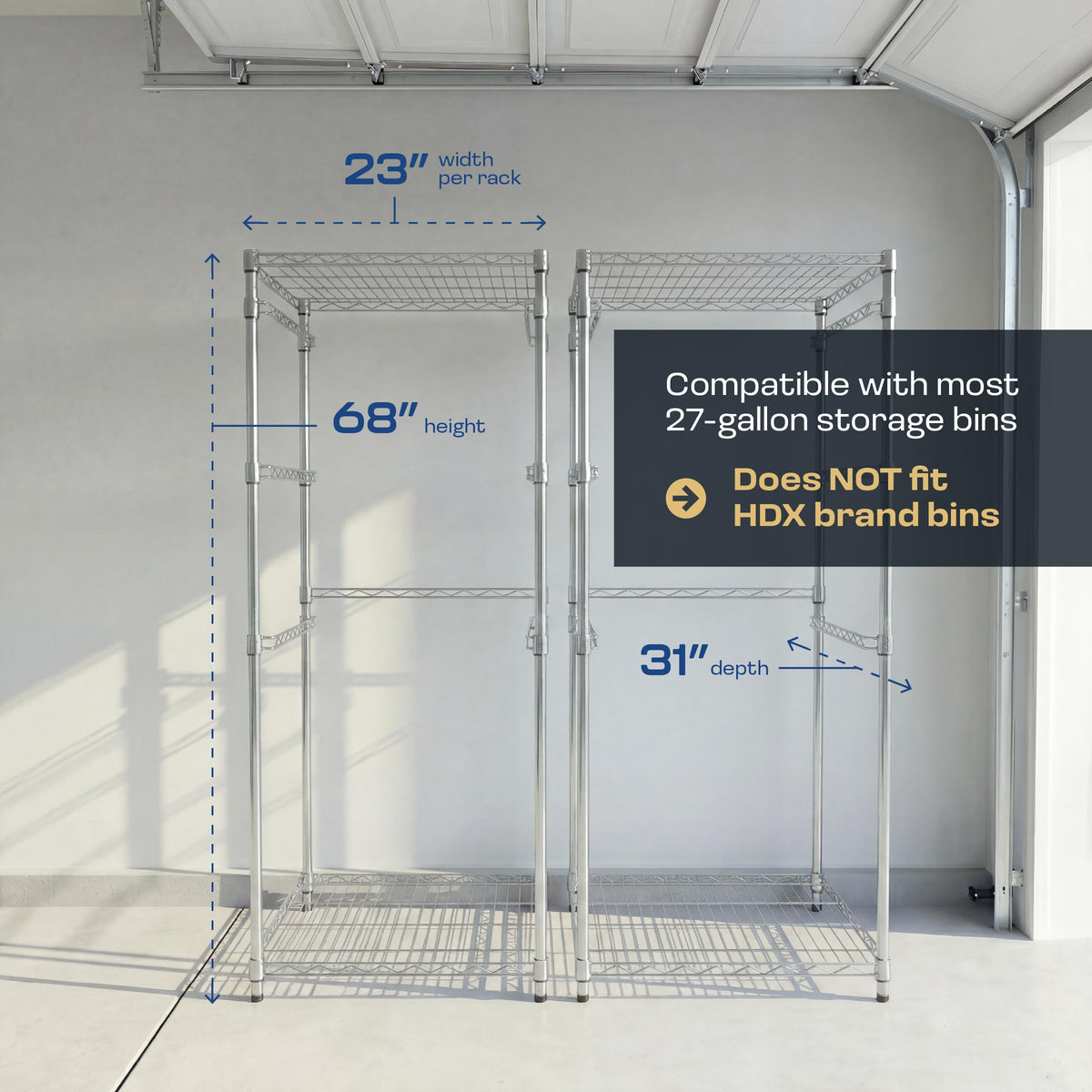 MonsterRAX 2-Pack 5-Tier NSF Bin Rack for 27-Gal Totes, Silver