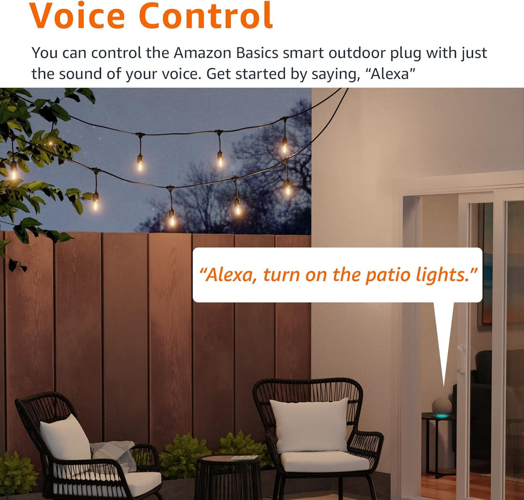 Outdoor Smart Plug with 2 Individually Controlled Outlets, Works with Alexa Only, Voice Control, Weather Resistant