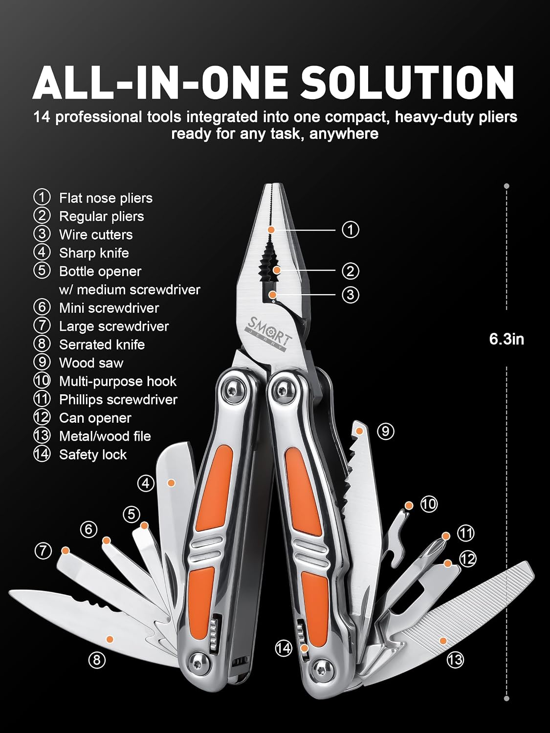 Multitool Pliers, Foldable 14-in-1 Multi Tool Gift for Dad, Father, Husband | Small Pocket Knife Multitool, Mini