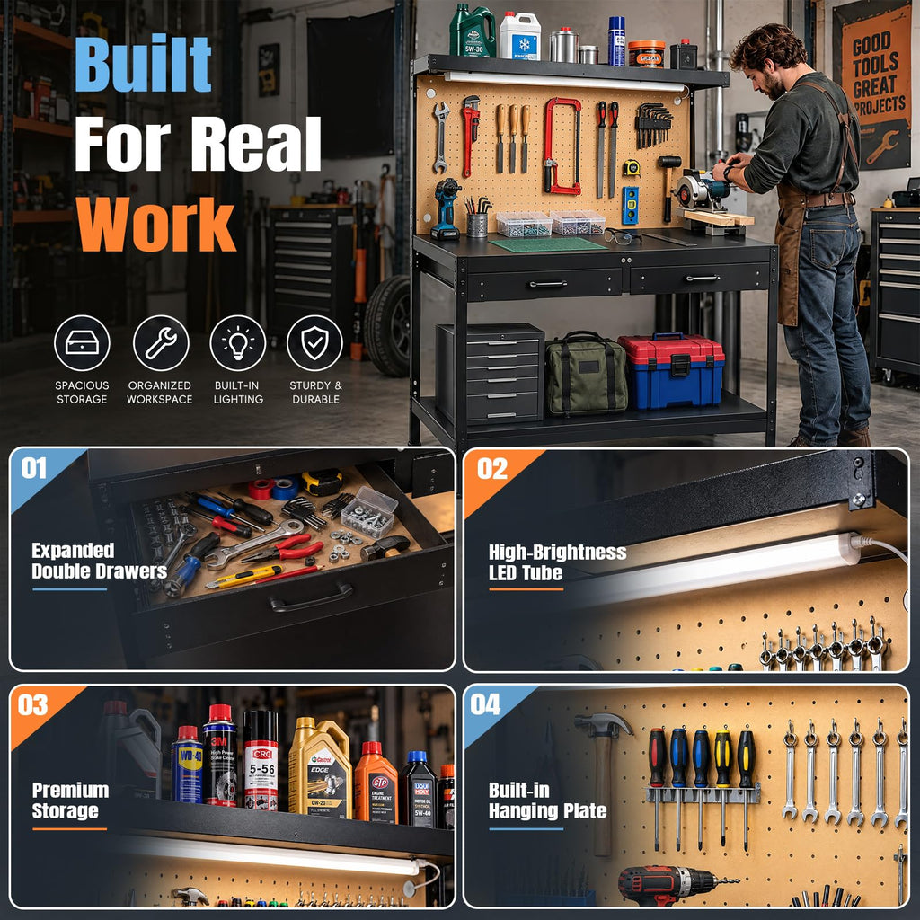 Work Benches for Garage, 3-Tier, A3 Steel