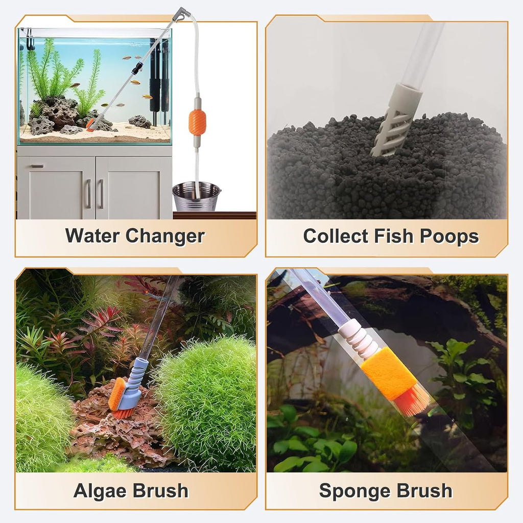 Compact Aquarium Siphon Vacuum with Brush