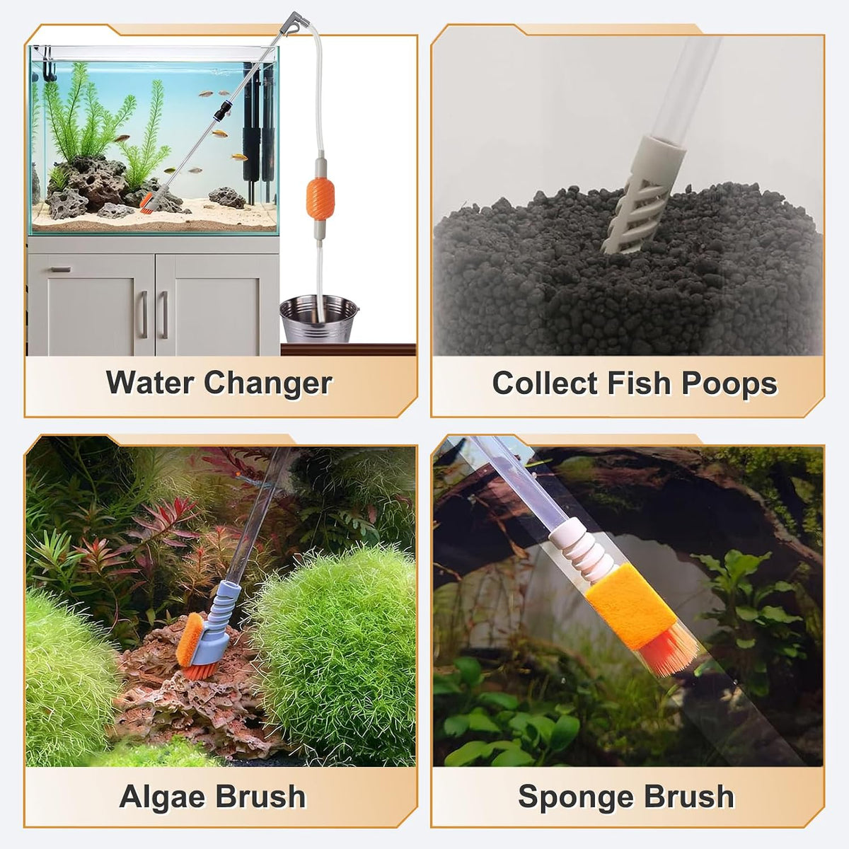 Compact Aquarium Siphon Vacuum with Brush