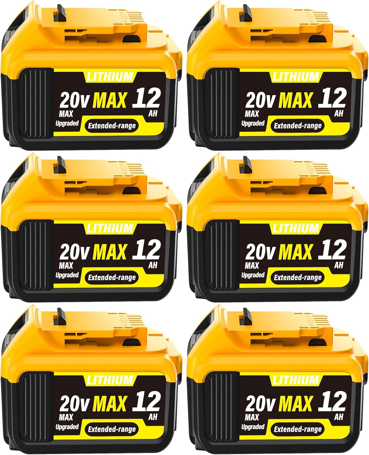 POODIE 6-Pack 12000mAh High Capacity Replacement for Dewalt 20V Max Battery Compatible with DCB200 DCB201 DCB203 DCB204 DCB205 DCB206 DCB207 for DeWalt 20V Cordless Power Tools with LED Indicator