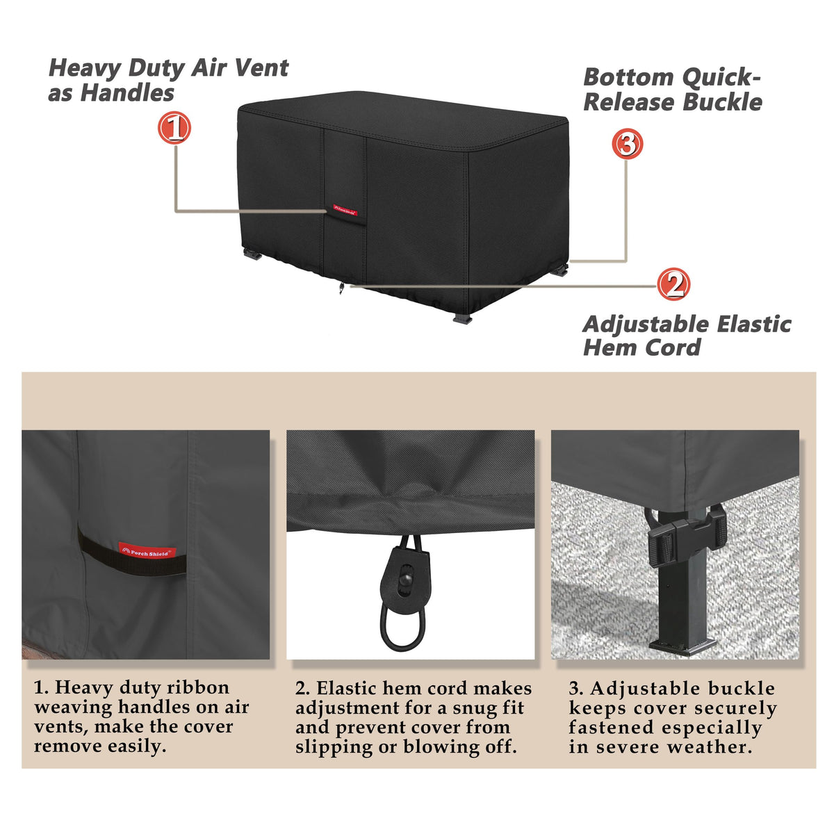 600D Rectangular Fire Pit Table Cover 48 x 24 inch, Black