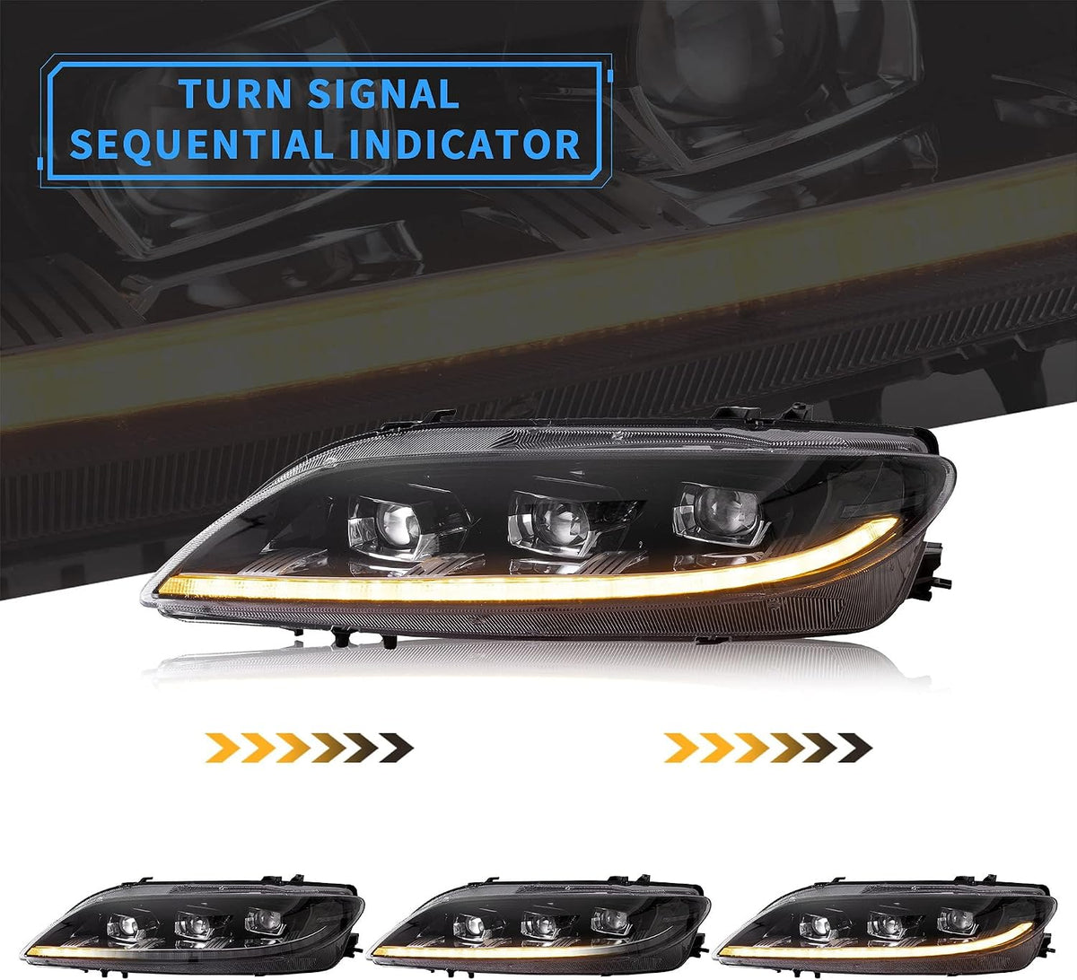 VLAND Led Headlights Compatible with Ma-z-da6 M6 (GG1) S/I Ma-z-daspeed Sedan Hatchback Wagon 2003-2008 w/Amber Sequential Turn Signal w/Dynamic Animation Passenger&Driver Sides