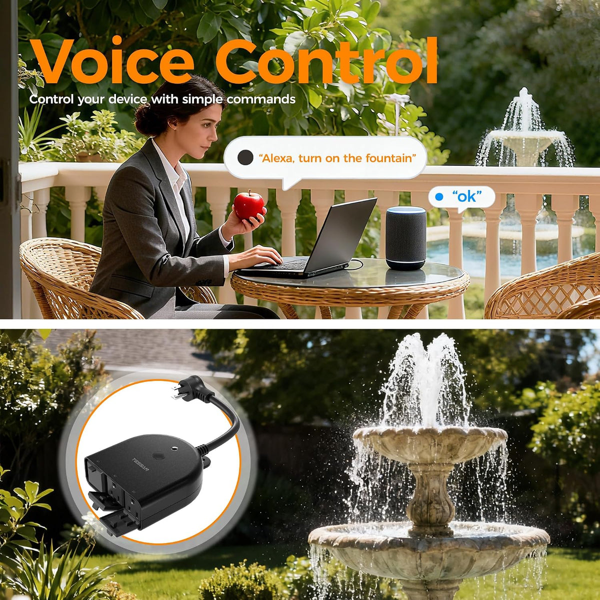 Outdoor Smart Plug Waterproof, 2.4GHz WiFi Only | 15A/1875W Heavy Duty, 3 Individual Sockets, Compatible with Alexa