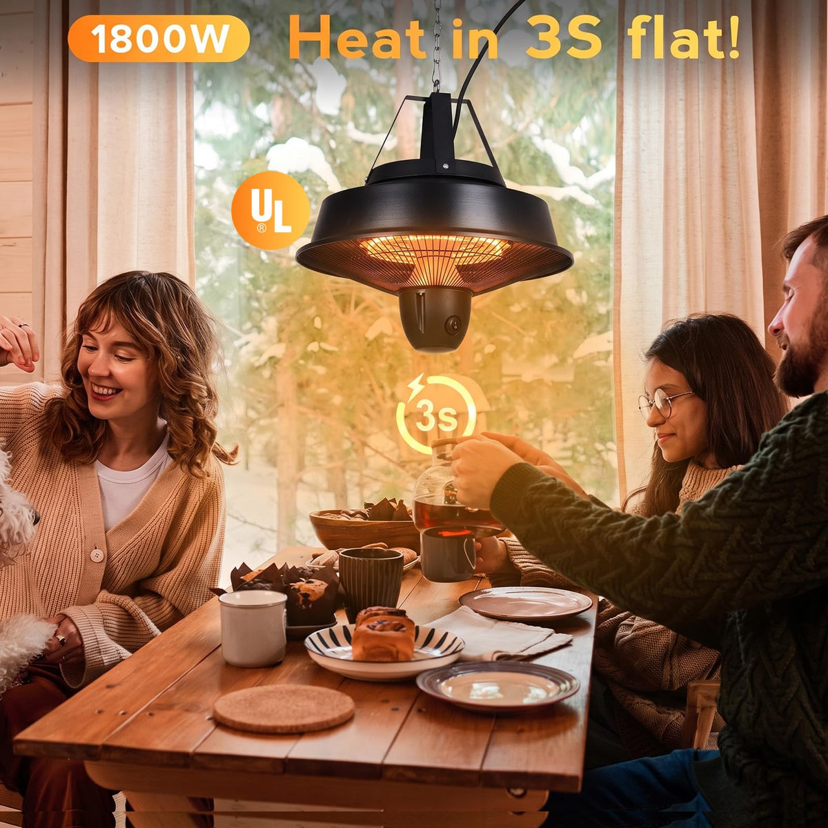 1800W Infrared Hanging Patio Heater,Touch & Remote Control