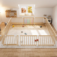 84" ×84" 12-Panel Modular Foldable Baby Playpen & Safety Activity Yard with Locking Walk-Through Gate for Infants & Toddlers