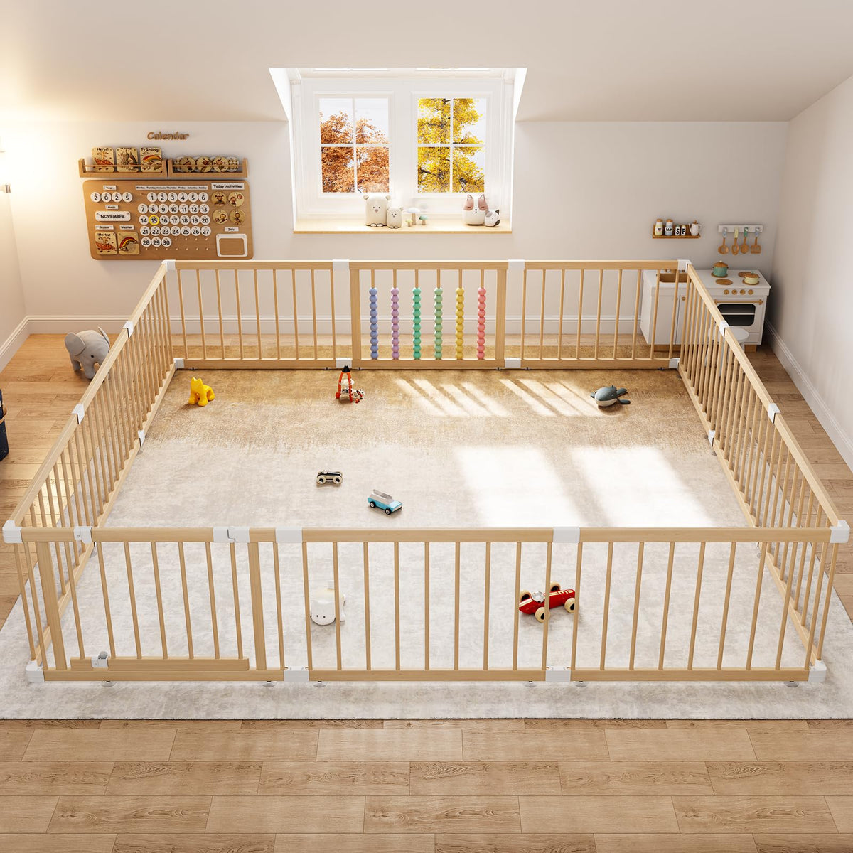84" ×84" 12-Panel Modular Foldable Baby Playpen & Safety Activity Yard with Locking Walk-Through Gate for Infants & Toddlers