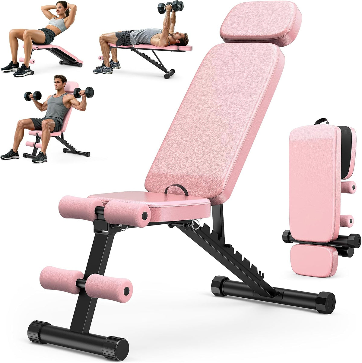 Workout Bench, 10 Backrests Adjustable Weight Bench with Extended Headrest, 800LBS Foldable Weight Bench for Home