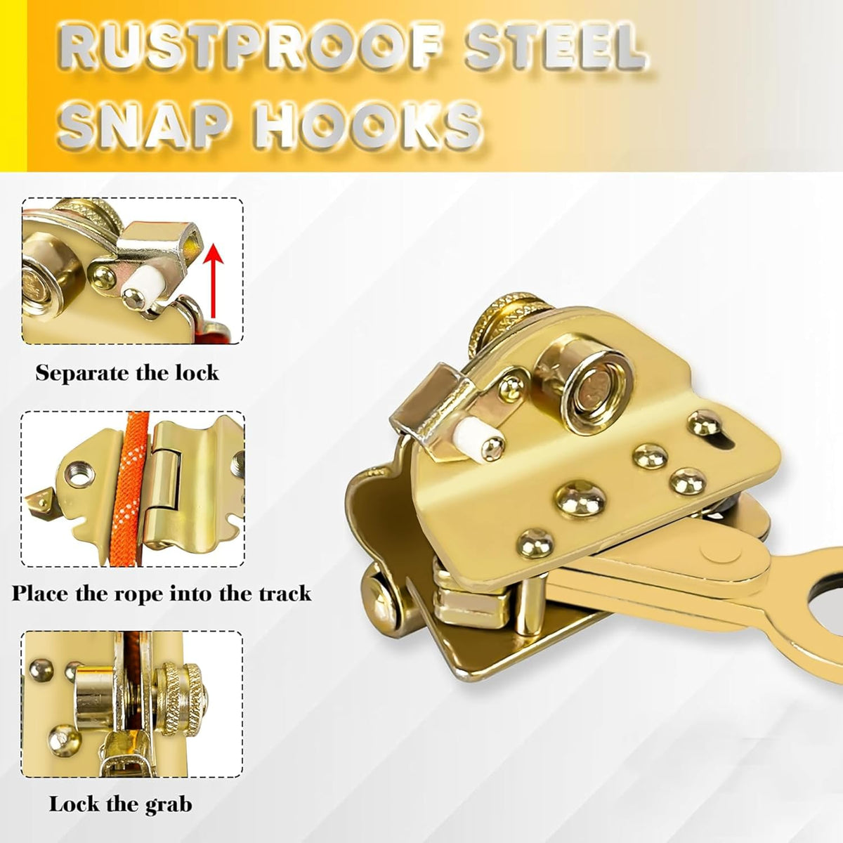 Fall Protection Safety Rope 25FT Heavy Duty Vertical Roofing Rope with Alloy Steel Grab Snap Hooks Shock Absorber